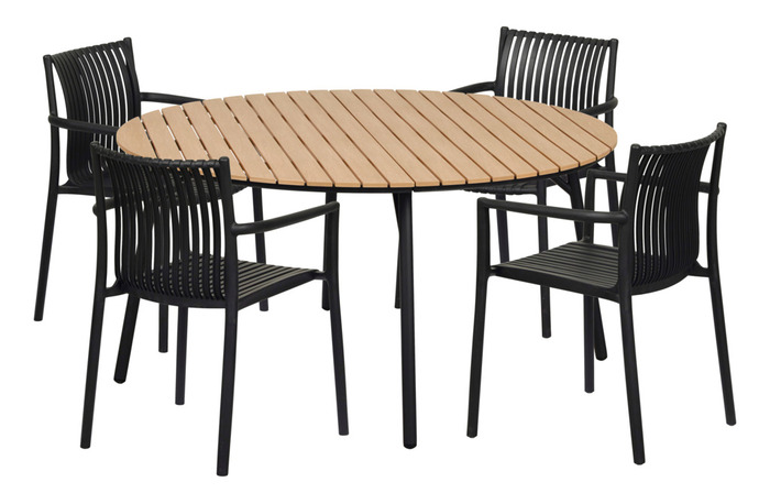 Hagebord Ø150 cm stål/nonwood lys teak – Sunlife